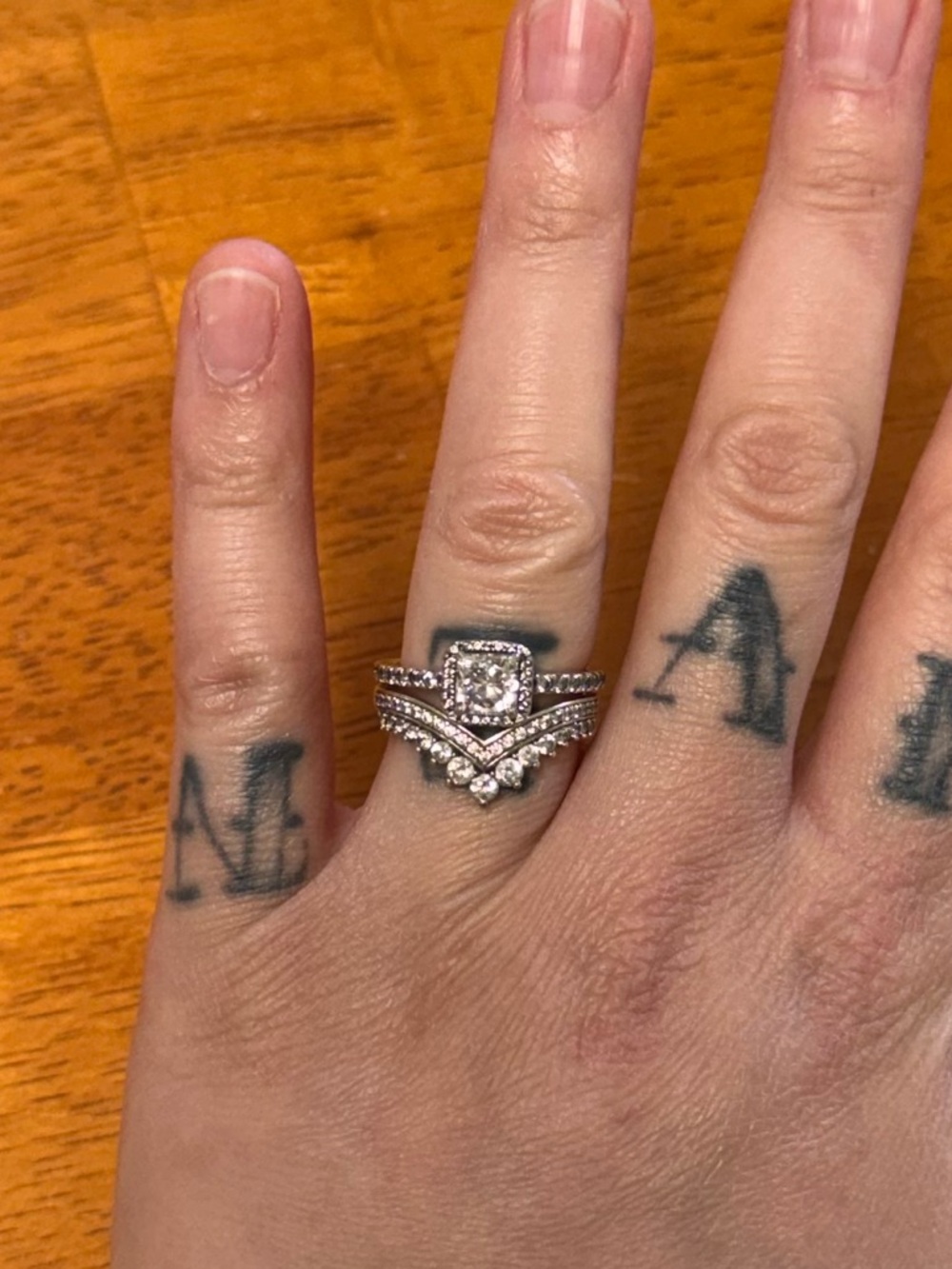 Pandora Square Sparkle Halo Ring & Princess Wishbone Ring set size 7